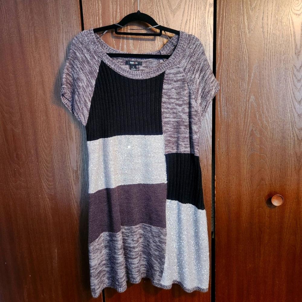 Color Block Sequin Sweater Dress XL